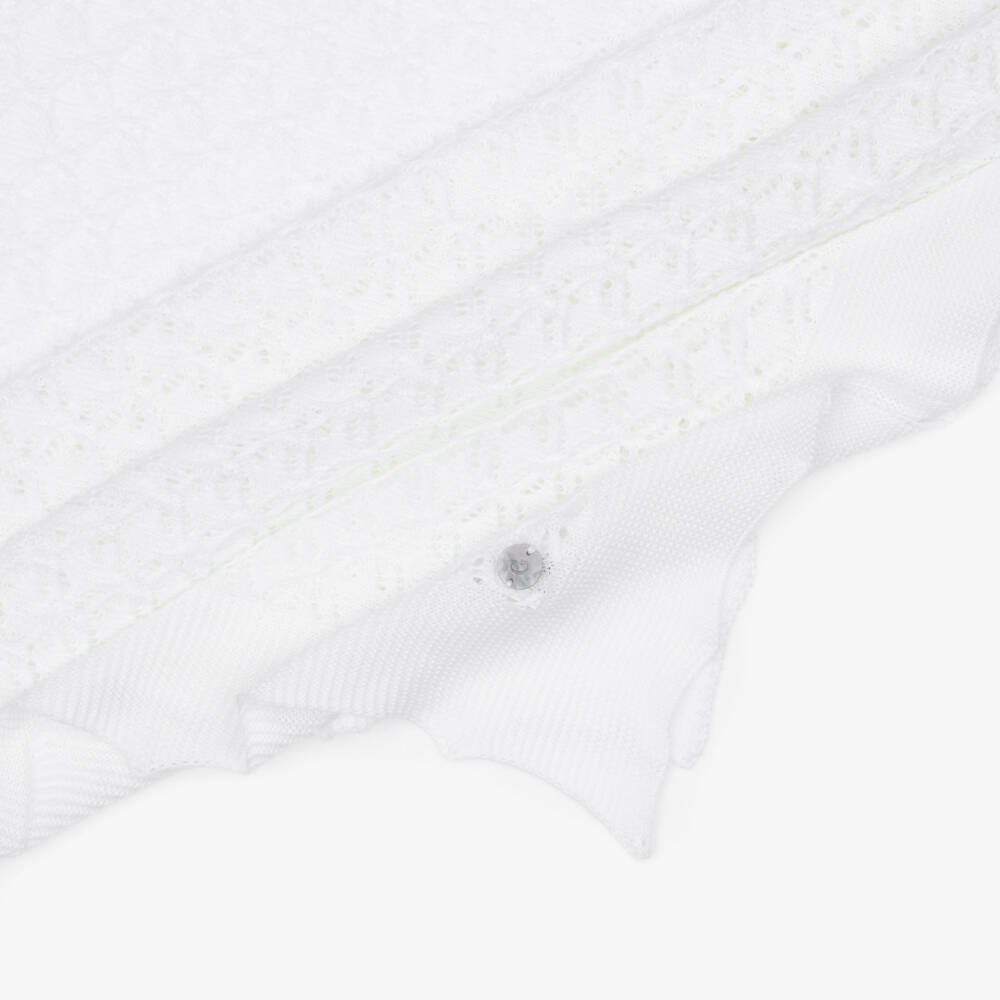 Artesanía Granlei-White Knitted Open Work Shawl (128cm) | Childrensalon