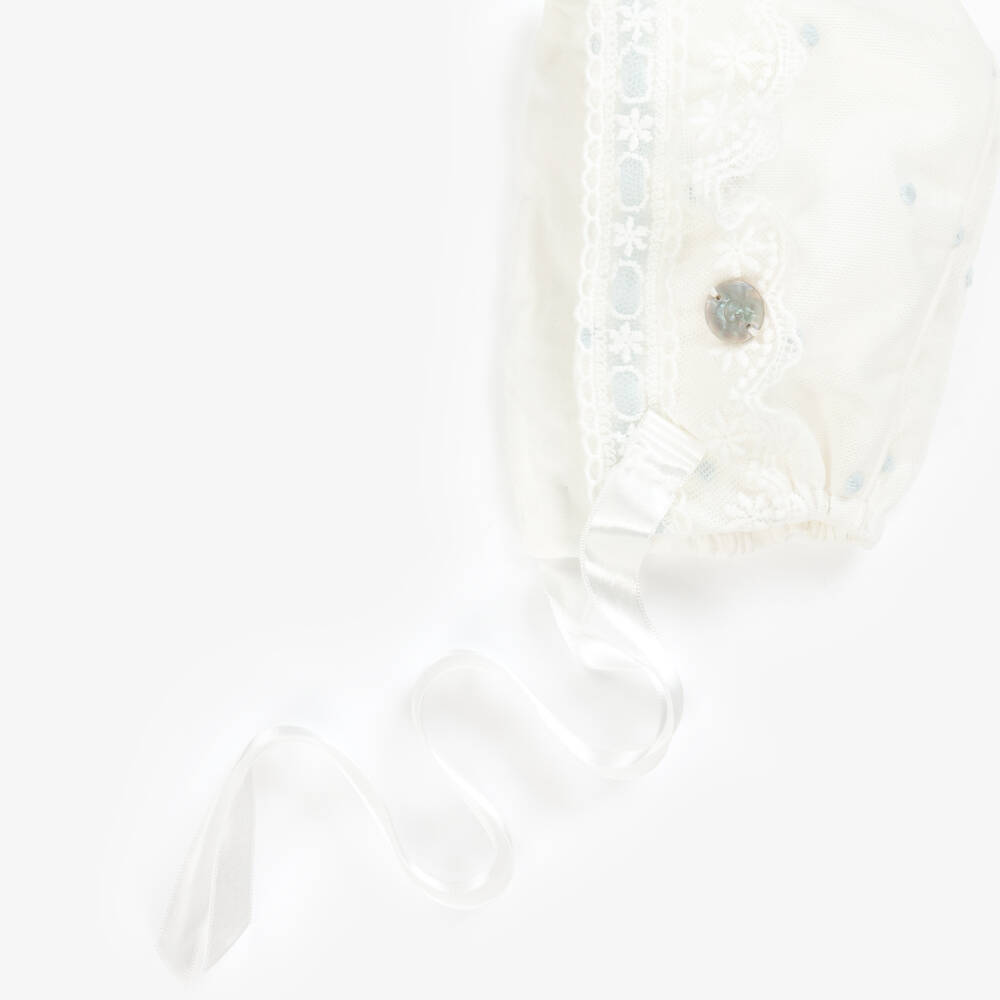 Artesanía Granlei-White Tulle & Lace Baby Bonnet | Childrensalon