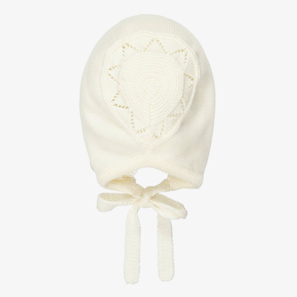 Artesanía Granlei-Чепчик желтый вязаный с белыми отделками | Childrensalon