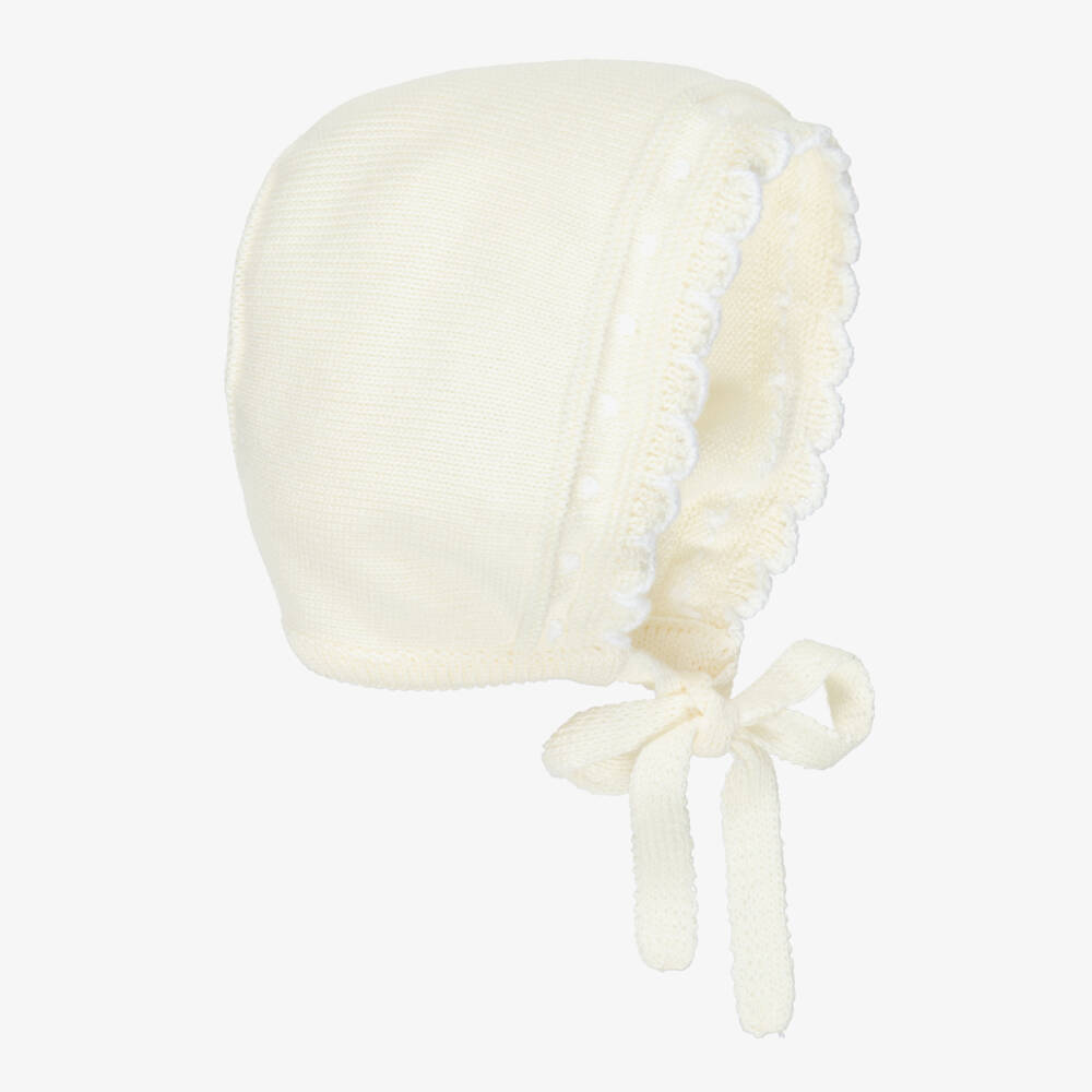 Artesanía Granlei-Чепчик желтый вязаный с белыми отделками | Childrensalon