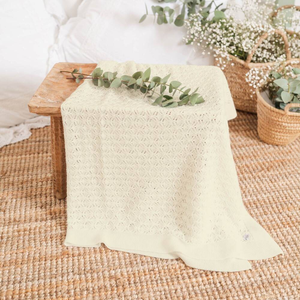 Artesanía Granlei-Yellow Knitted Open Work Shawl (128cm) | Childrensalon