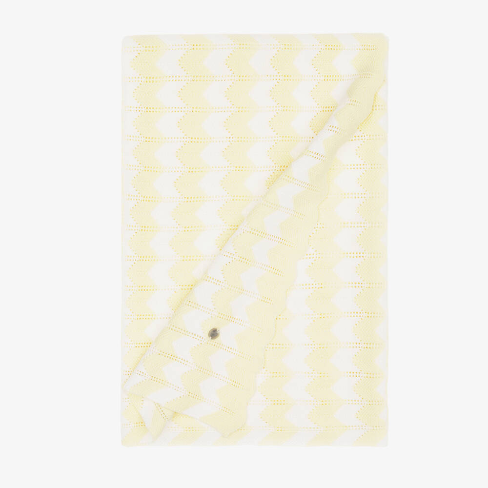 Artesanía Granlei-Yellow Zig Zag Knit Baby Blanket (102cm) | Childrensalon