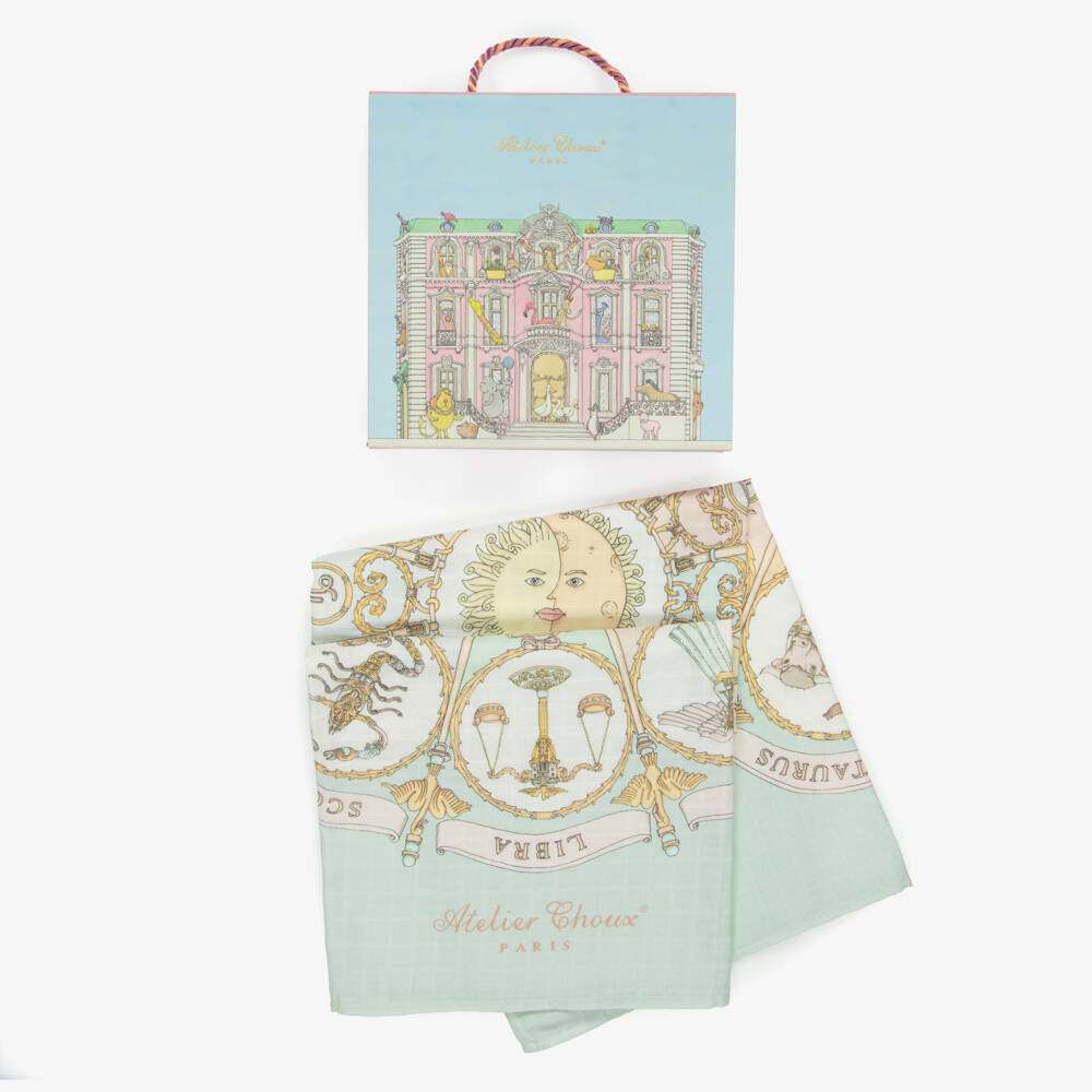 Atelier Choux Paris-قماط قطن بطبعة الأبراج الفلكية لون أزرق أكوا (100 سم) | Childrensalon