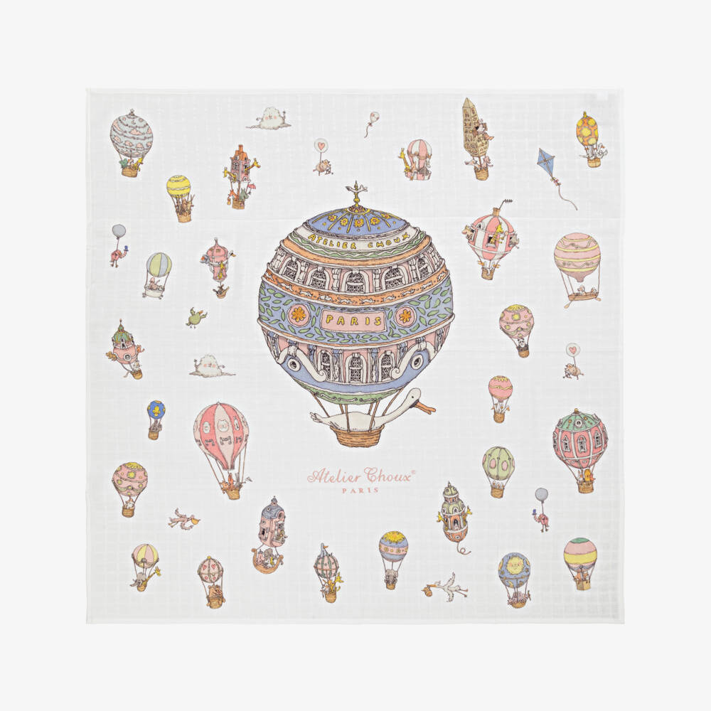 Atelier Choux Paris-Baby Girls White Balloons Swaddle (97cm) | Childrensalon