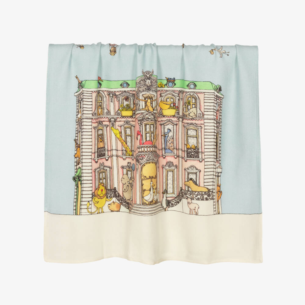 Atelier Choux Paris-بطانية كشمير وصوف محبوك لون أزرق (120 سم) | Childrensalon