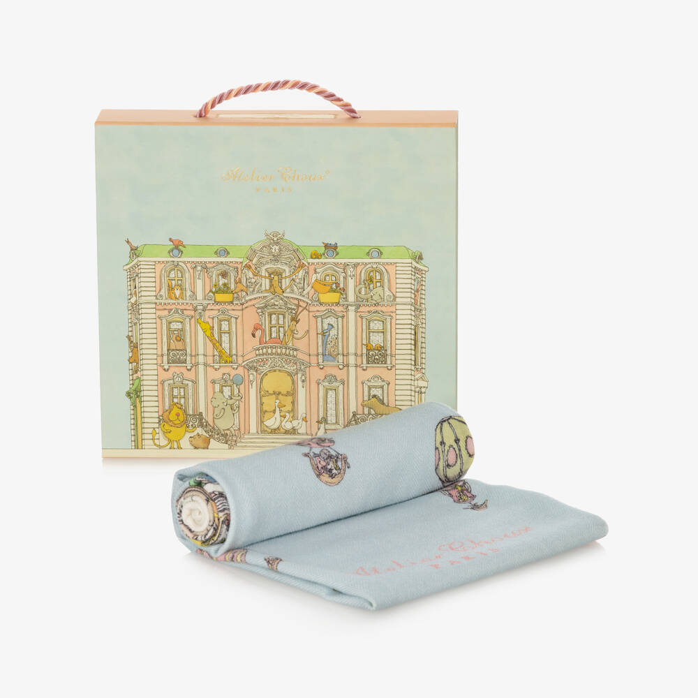 Atelier Choux Paris-بطانية كشمير وصوف محبوك لون أزرق (120 سم) | Childrensalon