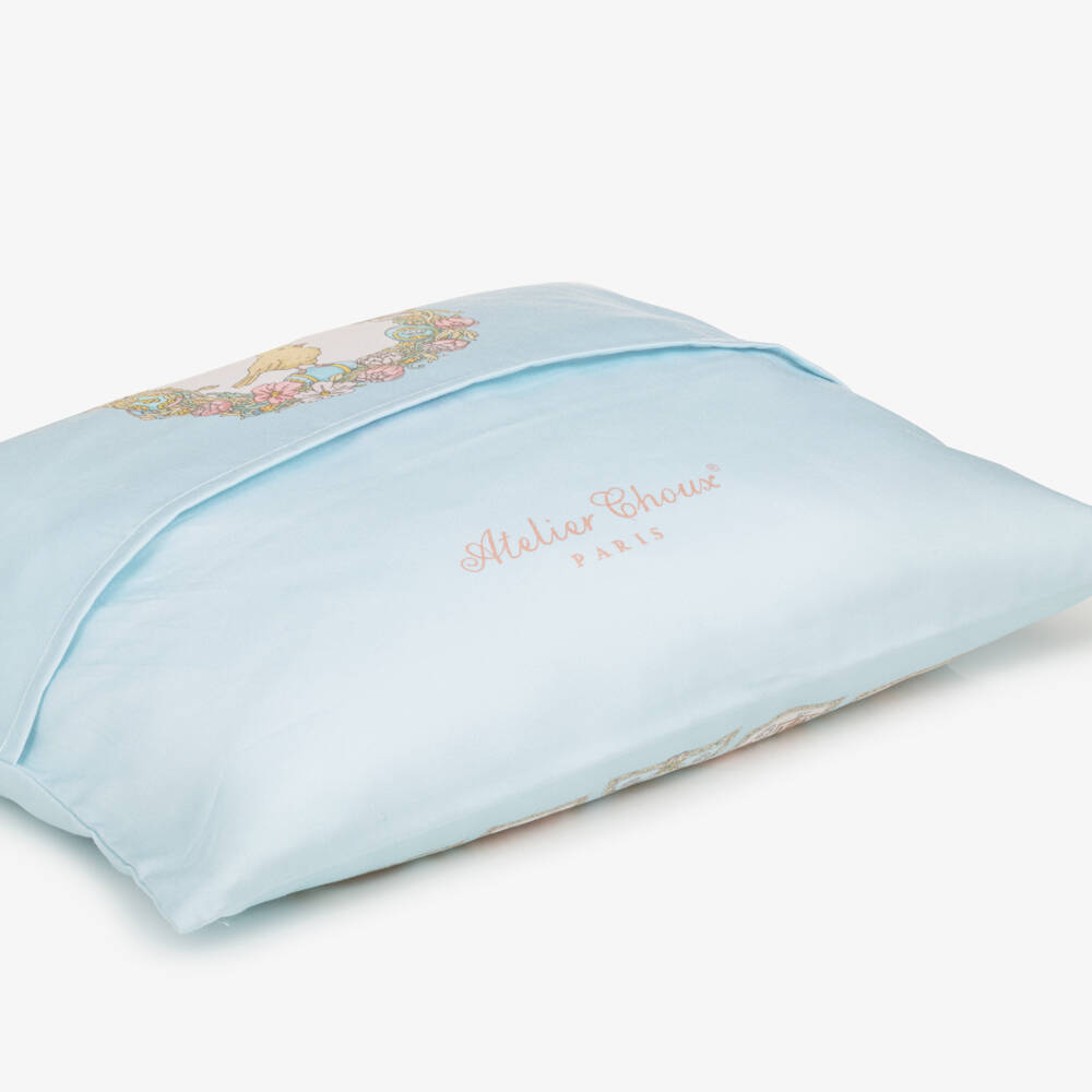Atelier Choux Paris-Blue Cotton Cushion with Spring Bunny Print (42cm) | Childrensalon