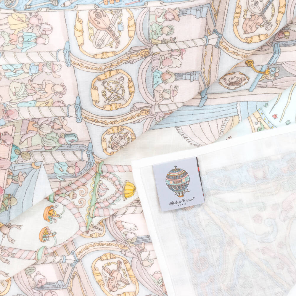 Atelier Choux Paris-قمّاط بطبعة أوبرا قطن عضوي لون أزرق وزهري | Childrensalon