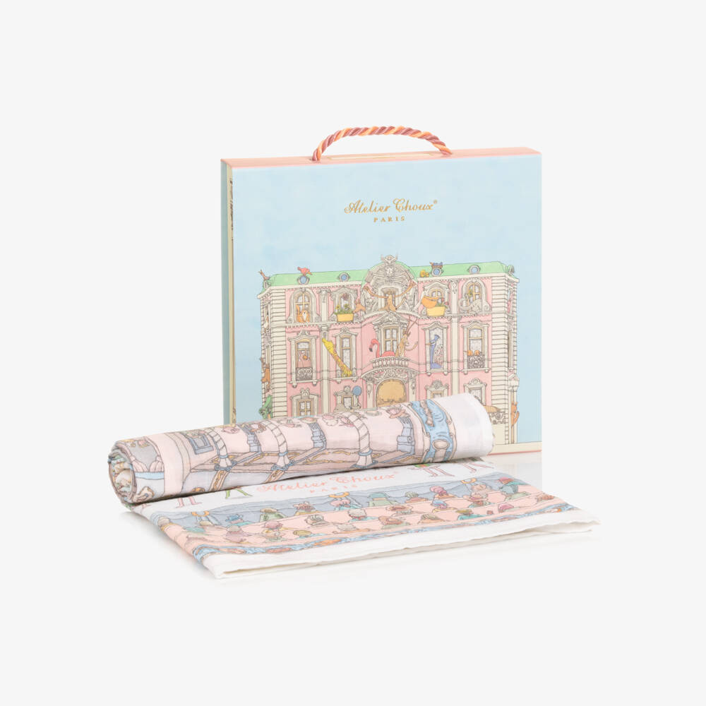 Atelier Choux Paris-قمّاط بطبعة أوبرا قطن عضوي لون أزرق وزهري | Childrensalon