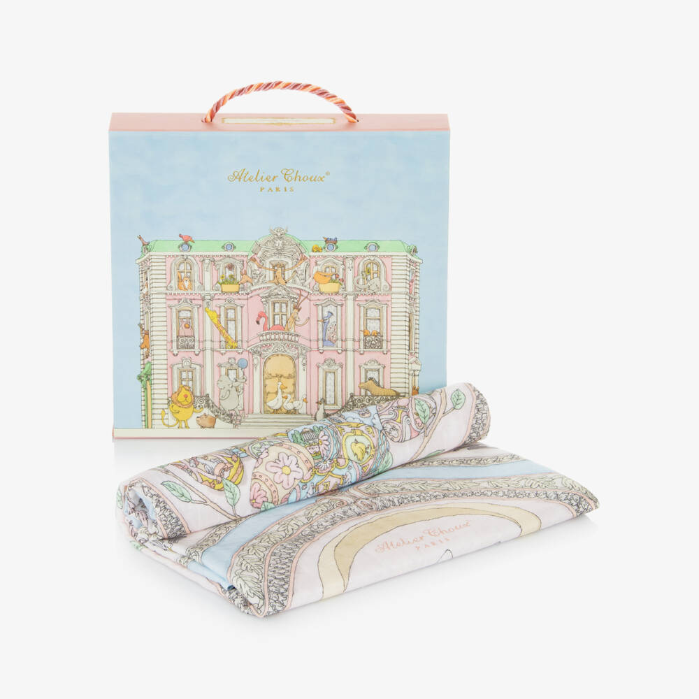 Atelier Choux Paris-Blue Organic Cotton Spring Bunny Swaddle (100cm) | Childrensalon