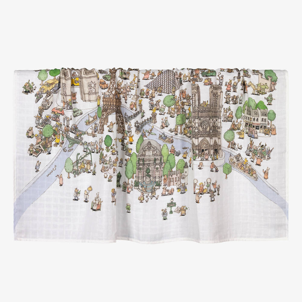 Atelier Choux Paris-Blue Organic Cotton Swaddle & Bib Set | Childrensalon