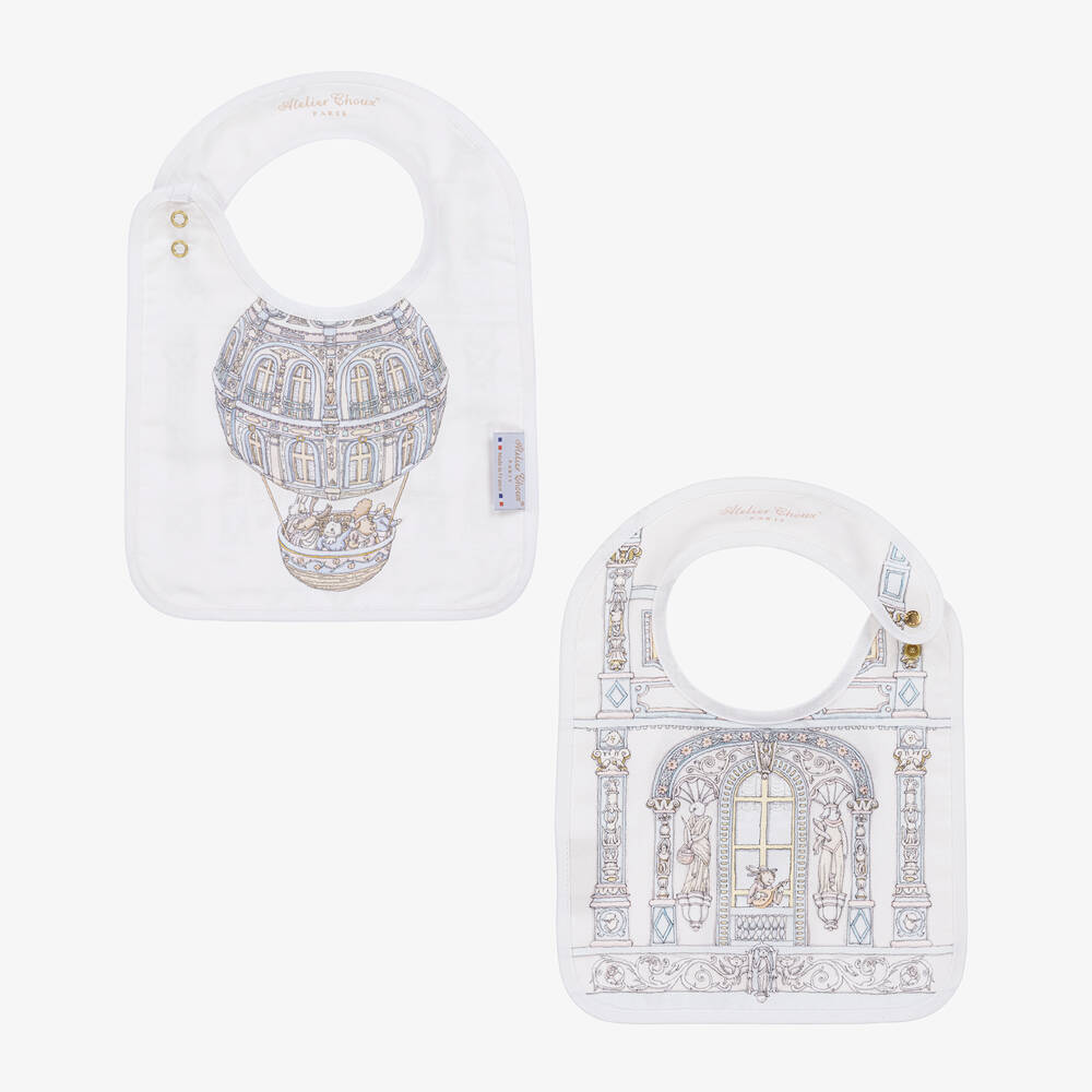 Atelier Choux Paris-Blue Organic Cotton Swaddle & Bib Set | Childrensalon