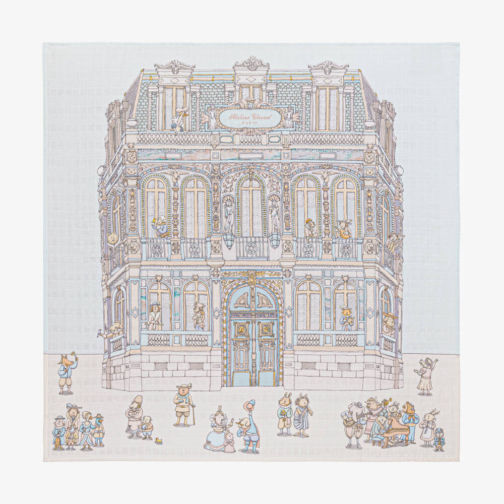 Atelier Choux Paris-Blue Organic Cotton Swaddle & Bib Set | Childrensalon