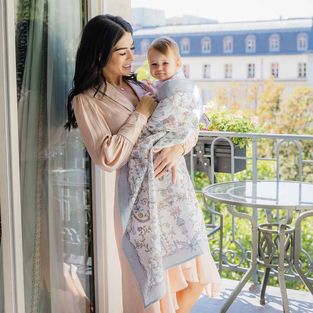 Atelier Choux Paris-Blue Toile De Jouy Cotton Swaddle (95cm) | Childrensalon