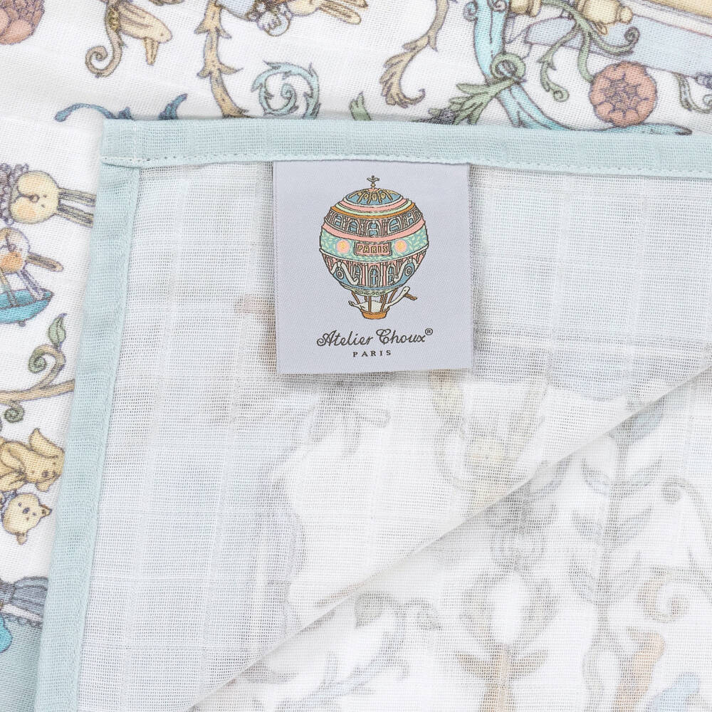 Atelier Choux Paris-لفافة قطن عضوي موسلين لون أزرق للأطفال (95 سم) | Childrensalon