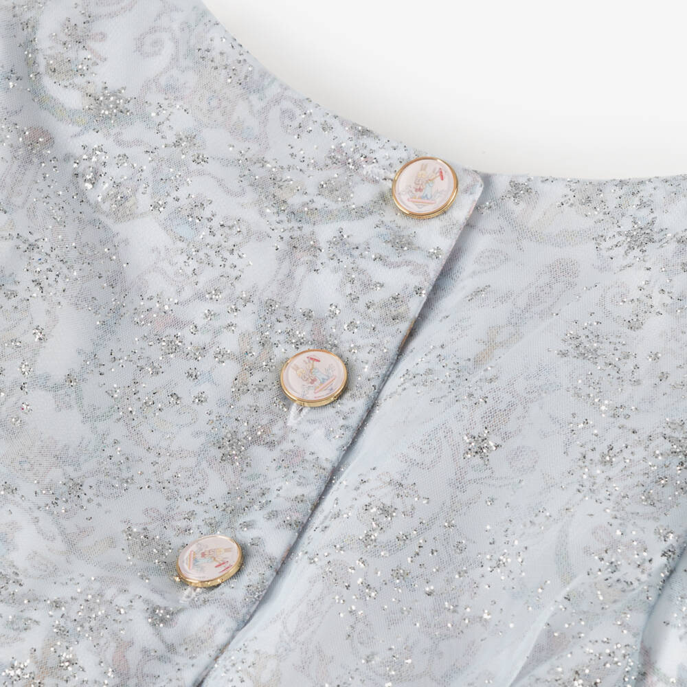 Atelier Choux Paris-Girls Blue Toile de Jouy Glitter Dress | Childrensalon