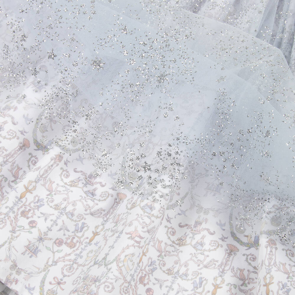 Atelier Choux Paris-Girls Blue Toile de Jouy Glitter Dress | Childrensalon