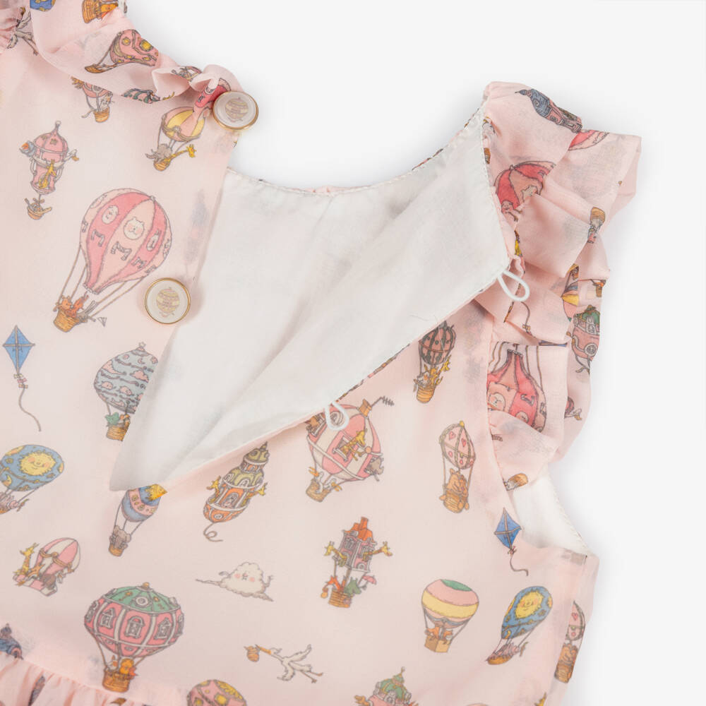Atelier Choux Paris-Girls Pink Chiffon Hot Air Balloon Dress with Ruffles | Childrensalon