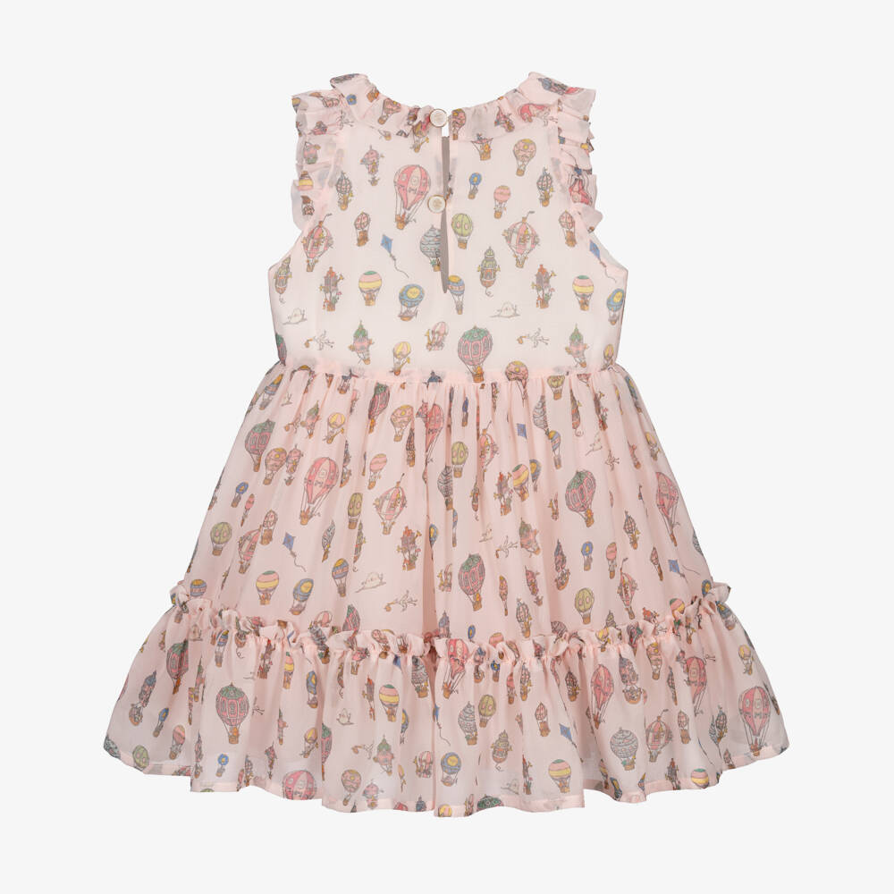 Atelier Choux Paris-Girls Pink Chiffon Hot Air Balloon Dress with Ruffles | Childrensalon