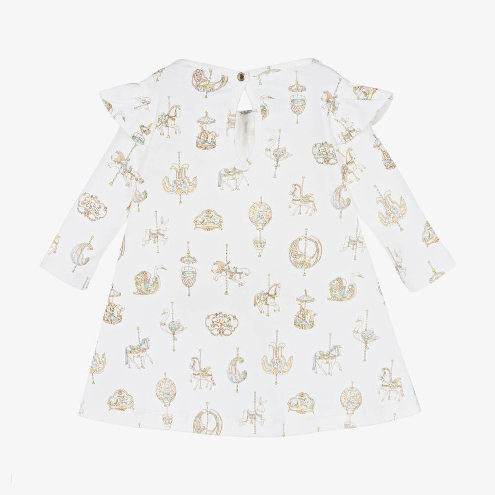 Atelier Choux Paris-Girls White Carousel Print Cotton Dress | Childrensalon