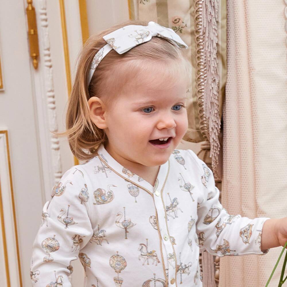 Atelier Choux Paris-Girls White Carousel Print Cotton Headband | Childrensalon