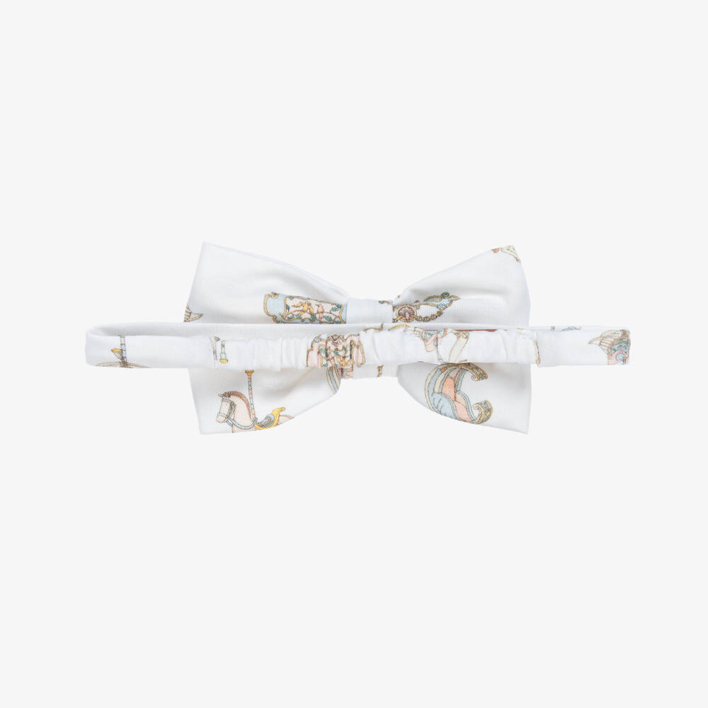 Atelier Choux Paris-طوق رأس قطن بطبعة كاروسيل لون أبيض | Childrensalon