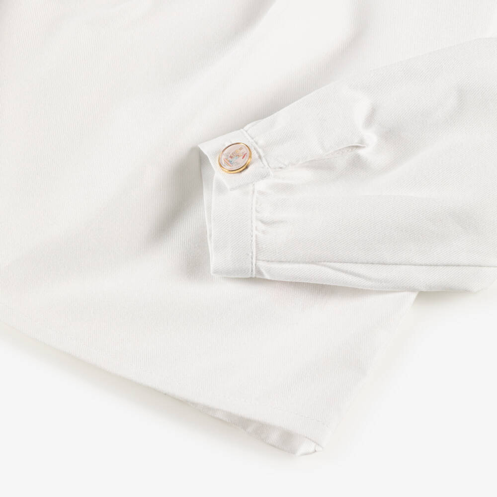 Atelier Choux Paris-Girls White Cotton Blouse with Toile De Jouy Collar | Childrensalon