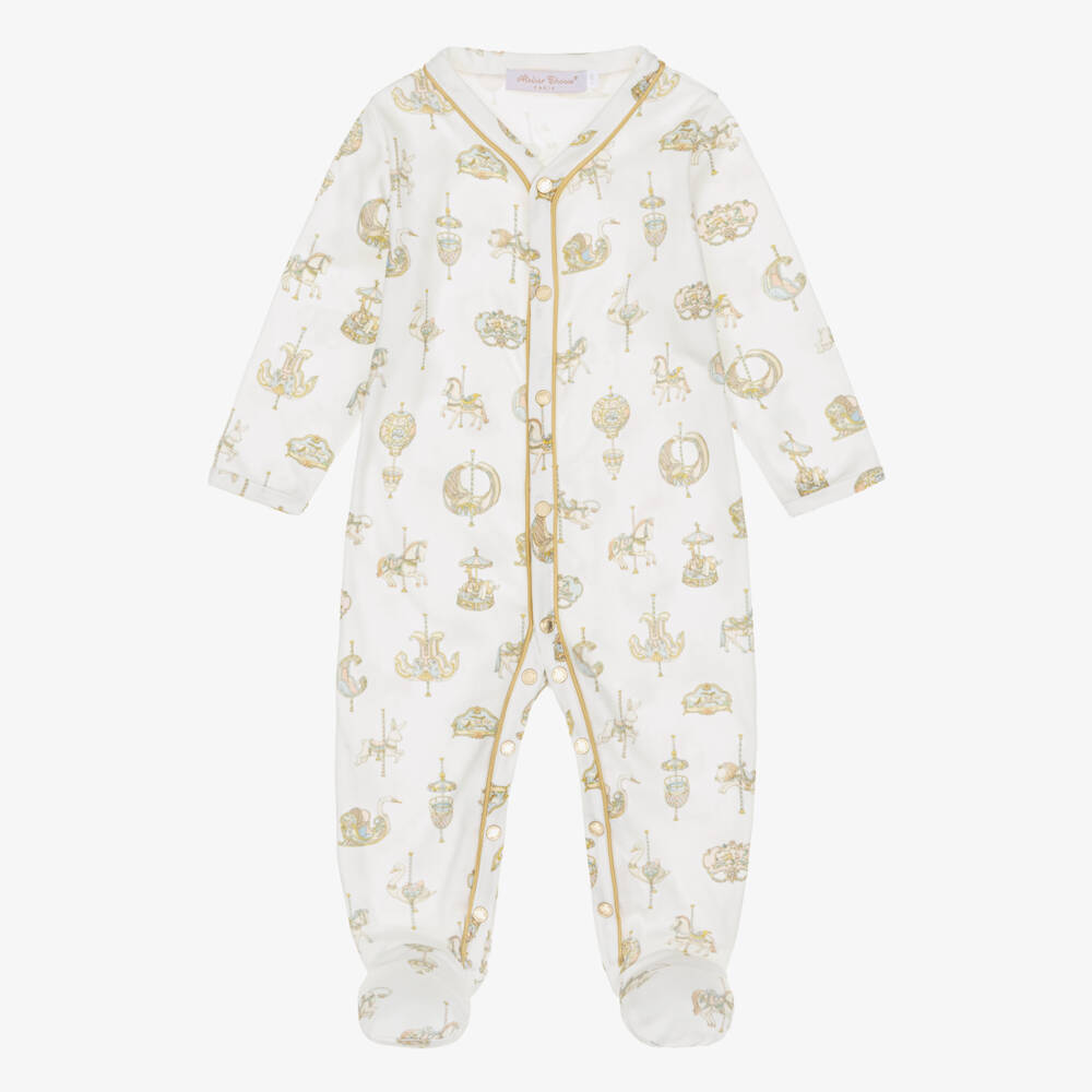 Atelier Choux Paris-Ivory & Blue Cotton Babysuit Gift Set | Childrensalon