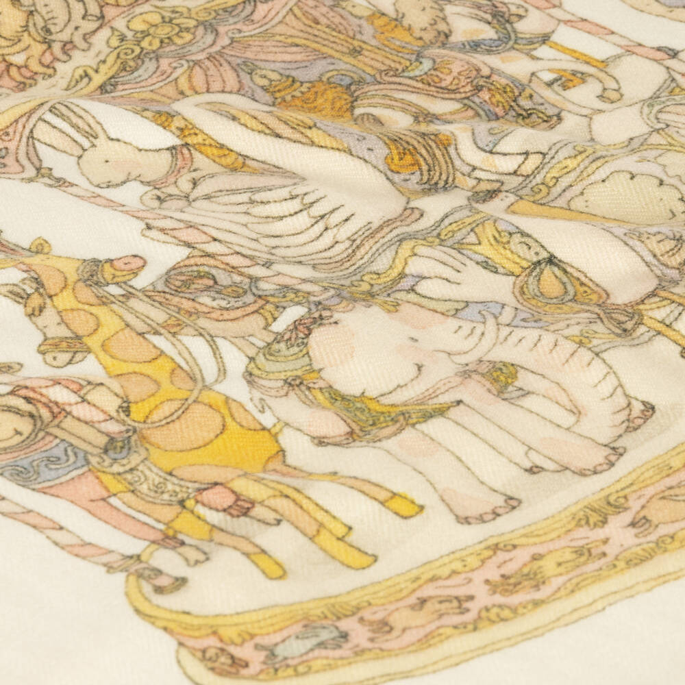 Atelier Choux Paris-بطانية كشمير بطبعة دوامة خيول لون عاجي للبنات الرضع (100 سم) | Childrensalon