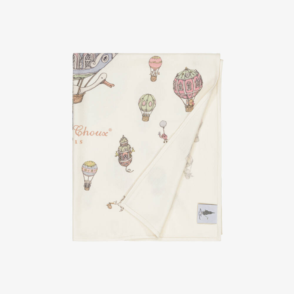 Atelier Choux Paris-بطانية صوف وكشمير محبوك لون عاجي (120 سم) | Childrensalon