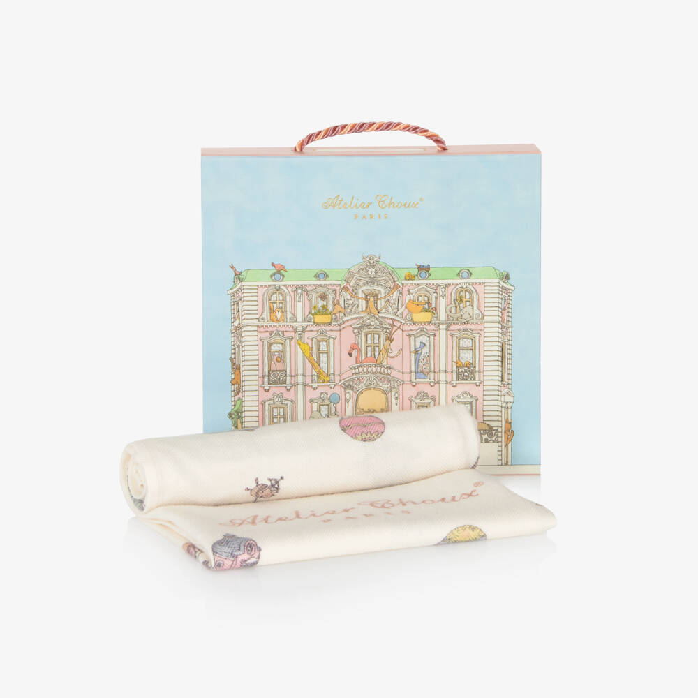 Atelier Choux Paris-بطانية صوف وكشمير محبوك لون عاجي (120 سم) | Childrensalon