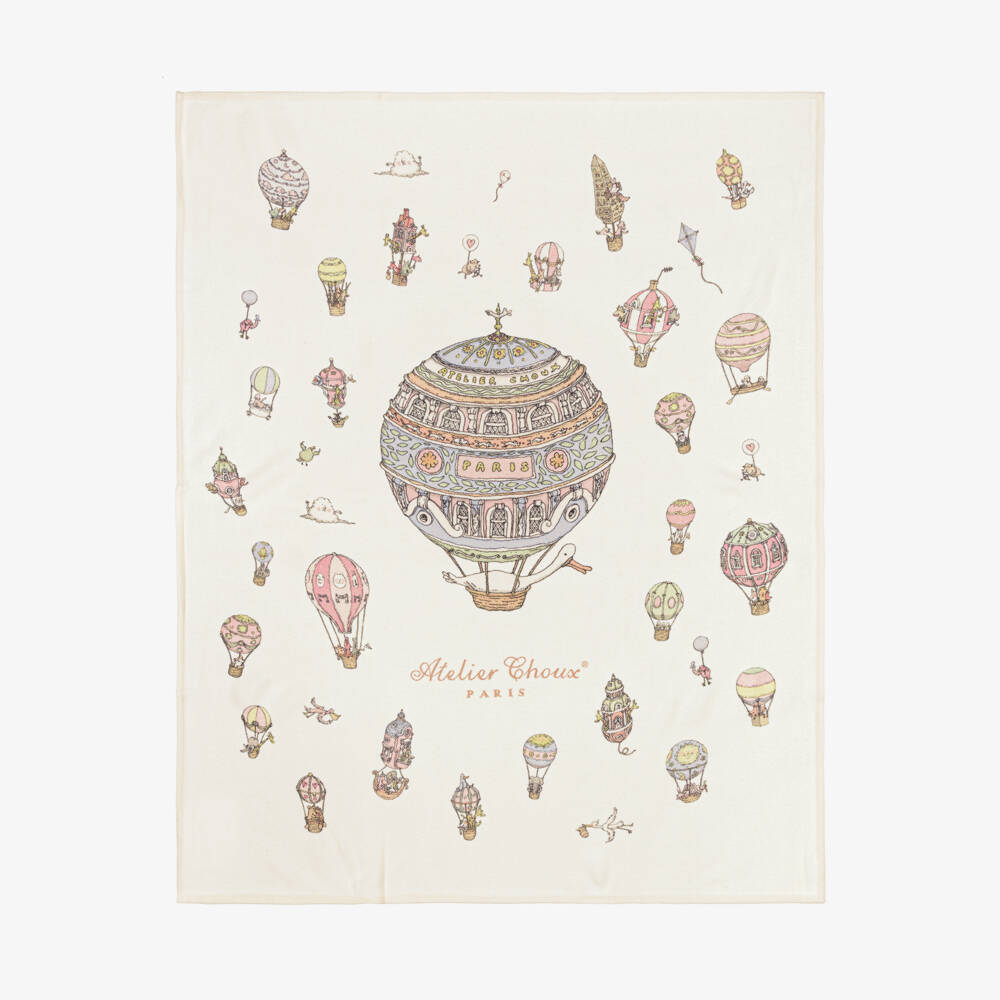 Atelier Choux Paris-بطانية صوف وكشمير محبوك لون عاجي (120 سم) | Childrensalon