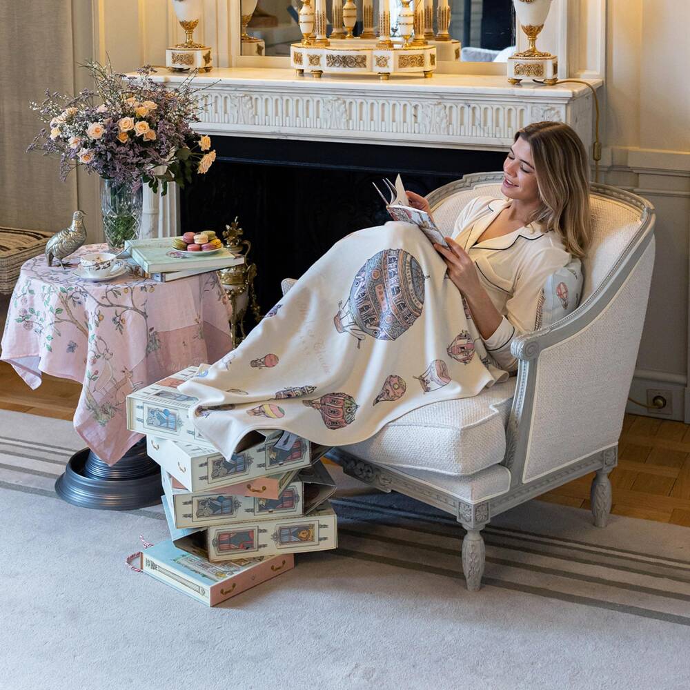 Atelier Choux Paris-Ivory Cashmere & Wool Hot Air Balloon Print Blanket (100cm) | Childrensalon