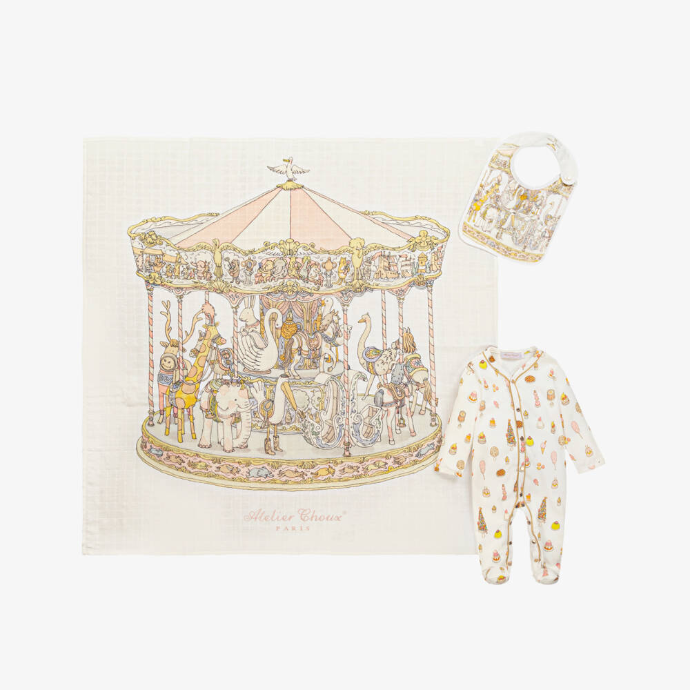 Atelier Choux Paris-Кремовый подарочный комплект из хлопка с комбинезоном | Childrensalon
