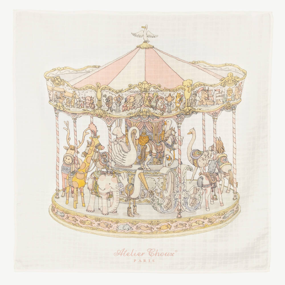 Atelier Choux Paris-Ivory Cotton Carousel Print Babysuit Gift Set | Childrensalon
