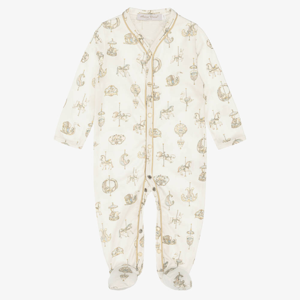 Atelier Choux Paris-Ivory Cotton Carousel Print Babysuit Gift Set | Childrensalon