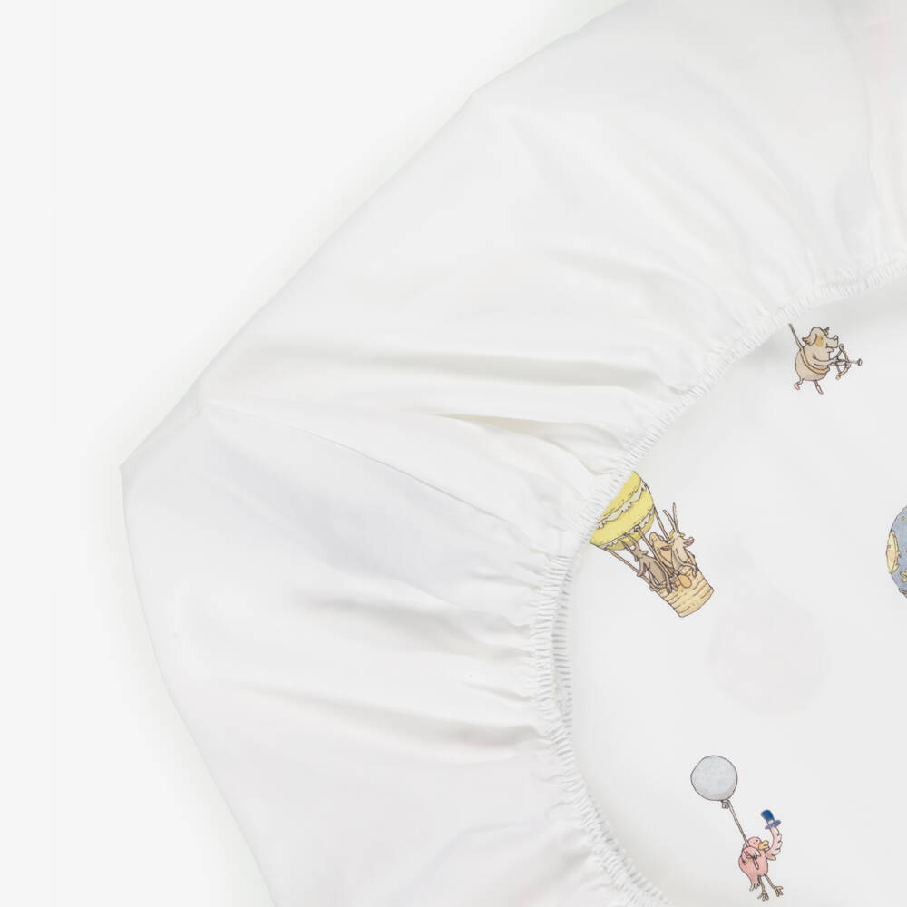 Atelier Choux Paris-Ivory Cotton Sateen Fitted Crib Sheet with Hot Air Balloons (140cm) | Childrensalon