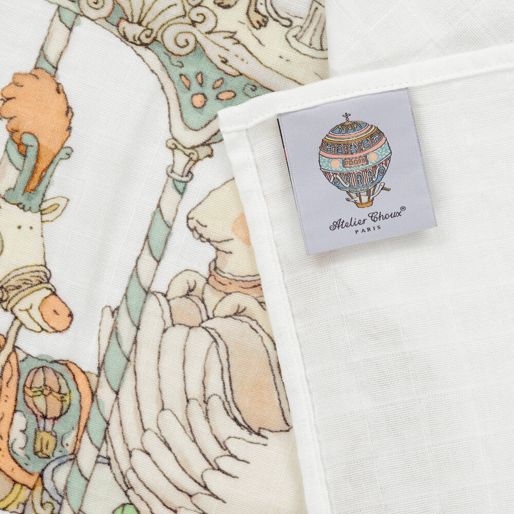 Atelier Choux Paris-لفّافة قطن عضوي موسلين لون عاجي وأخضر (97 سم) | Childrensalon