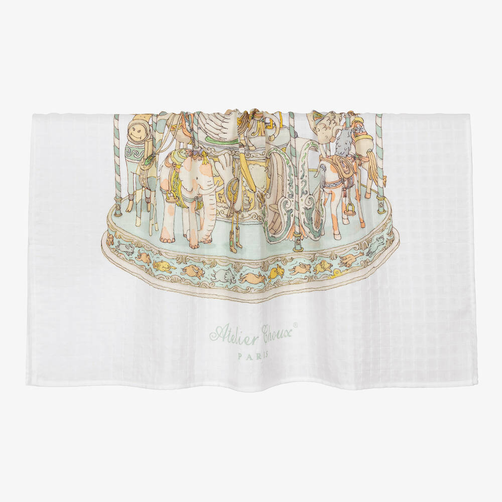 Atelier Choux Paris-لفّافة قطن عضوي موسلين لون عاجي وأخضر (97 سم) | Childrensalon