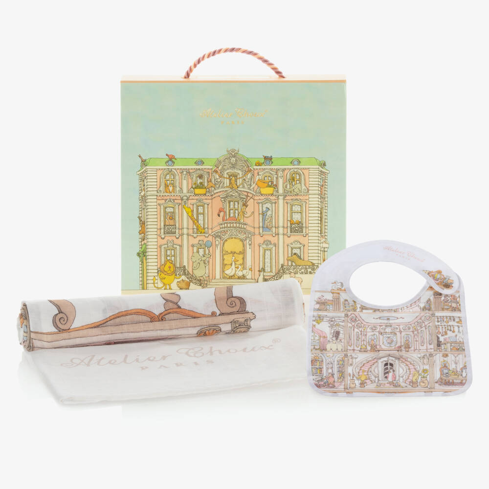 Atelier Choux Paris-طقم مريلة قطن عضوي لون عاجي للمولودات | Childrensalon