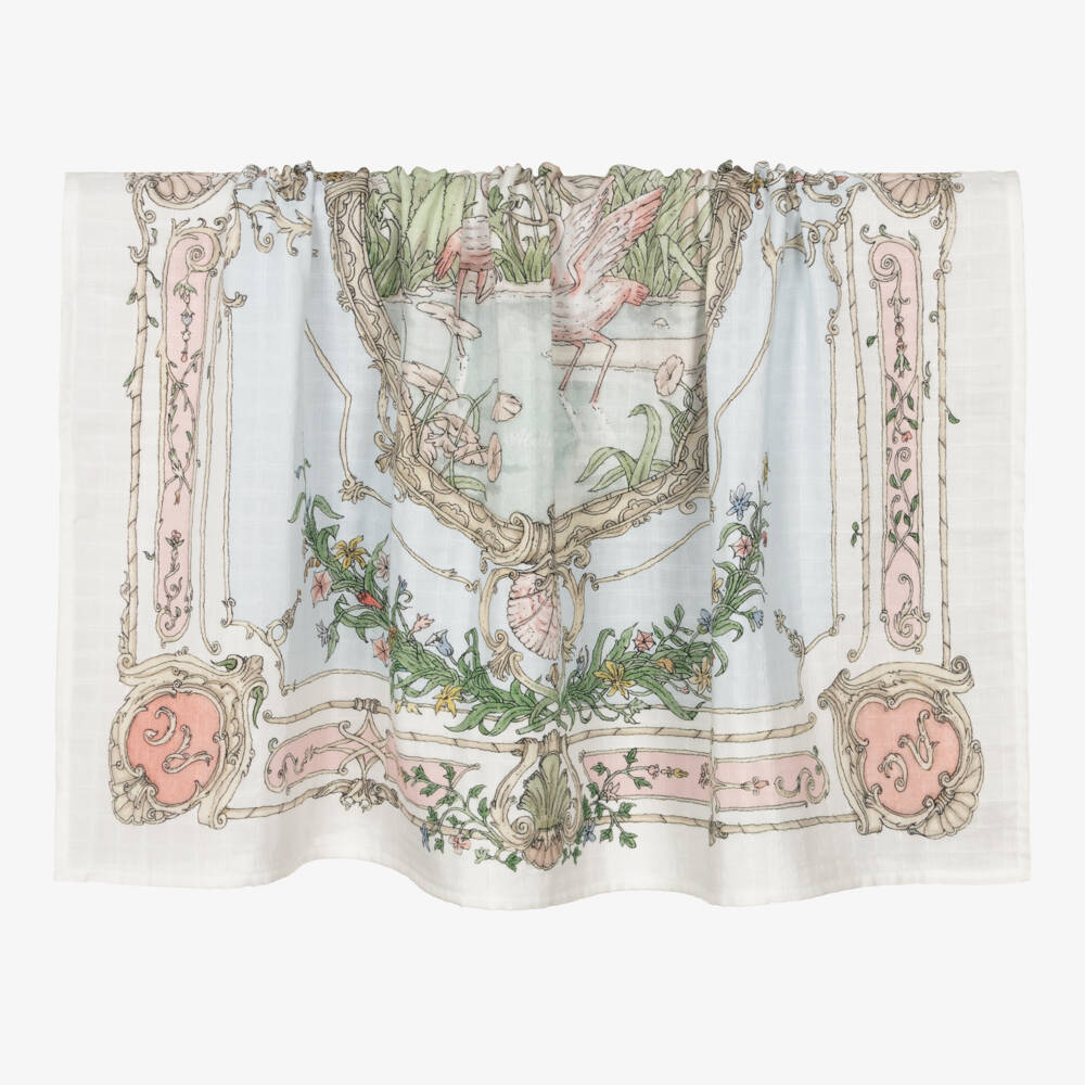 Atelier Choux Paris-Ivory Organic Cotton Illustrated Swaddle & Bib Set | Childrensalon