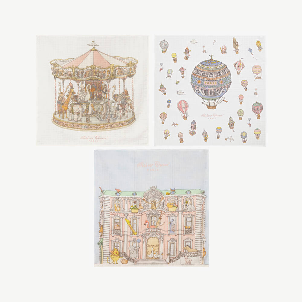 Atelier Choux Paris-Ivory & Pink Organic Cotton Swaddles (3 Pack) | Childrensalon
