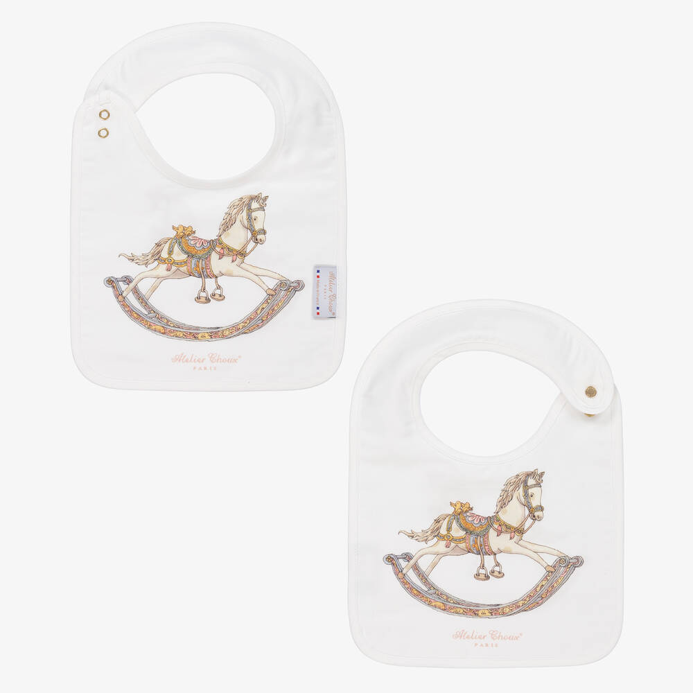 Atelier Choux Paris-طقم قماط ومريلة بطبعة حصان هزاز لون عاجي | Childrensalon