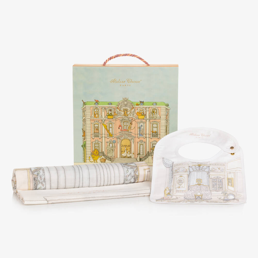 Atelier Choux Paris-طقم لفّافة ومريلة قطن عضوي لون زهري للأطفال | Childrensalon