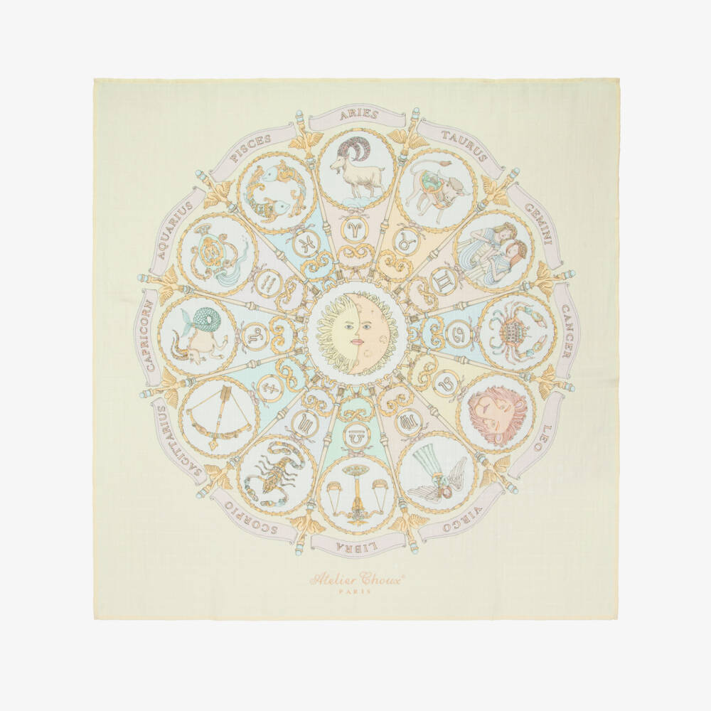 Atelier Choux Paris-Pale Yellow Organic Cotton Zodiac Swaddle (100cm) | Childrensalon