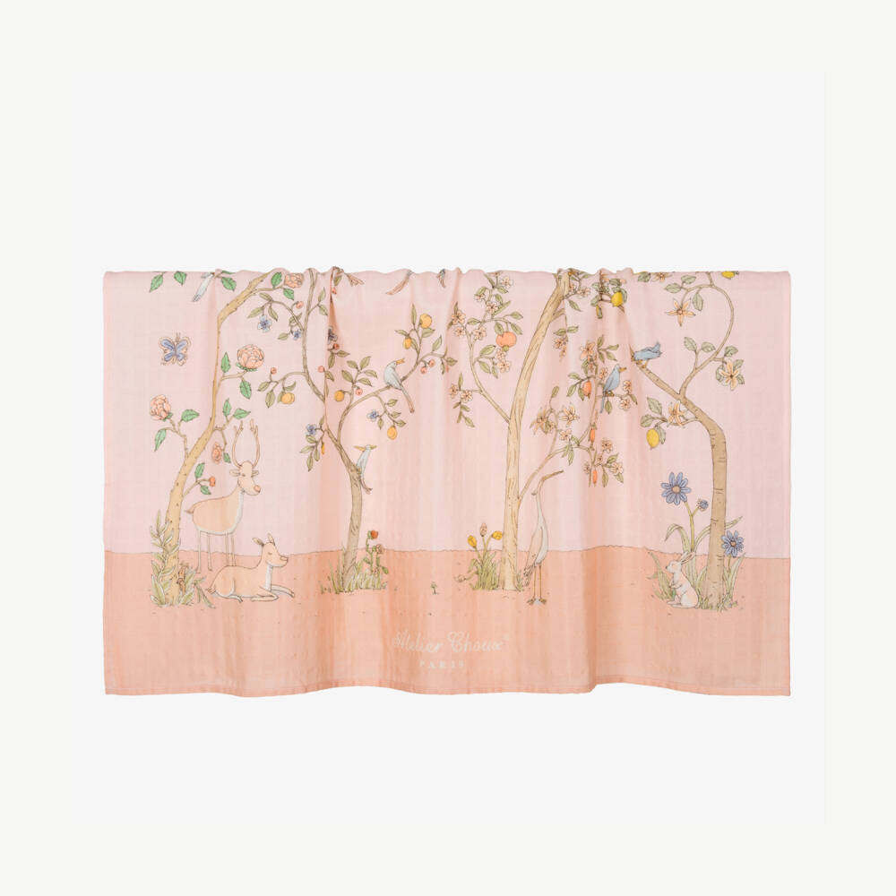 Atelier Choux Paris-Pink In Bloom Print Organic Cotton Swaddle & Bib Gift Set | Childrensalon