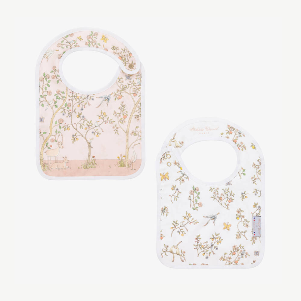 Atelier Choux Paris-Pink In Bloom Print Organic Cotton Swaddle & Bib Gift Set | Childrensalon