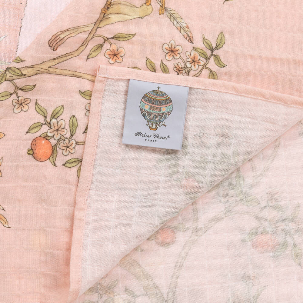Atelier Choux Paris-Pink In Bloom Print Organic Cotton Swaddle & Bib Gift Set | Childrensalon
