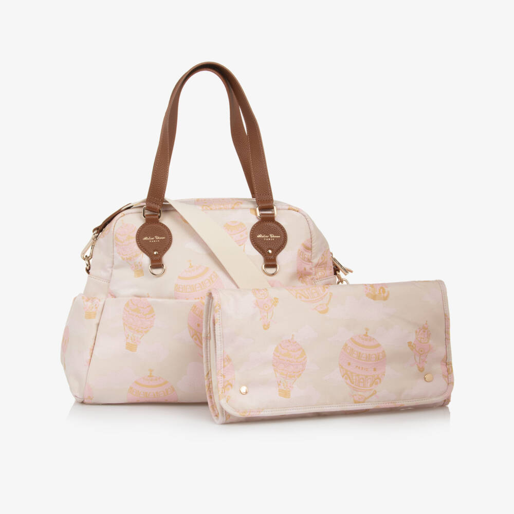 Atelier Choux Paris-حقيبة تغيير الحفاضات جاكار لون زهري (46 سم) | Childrensalon