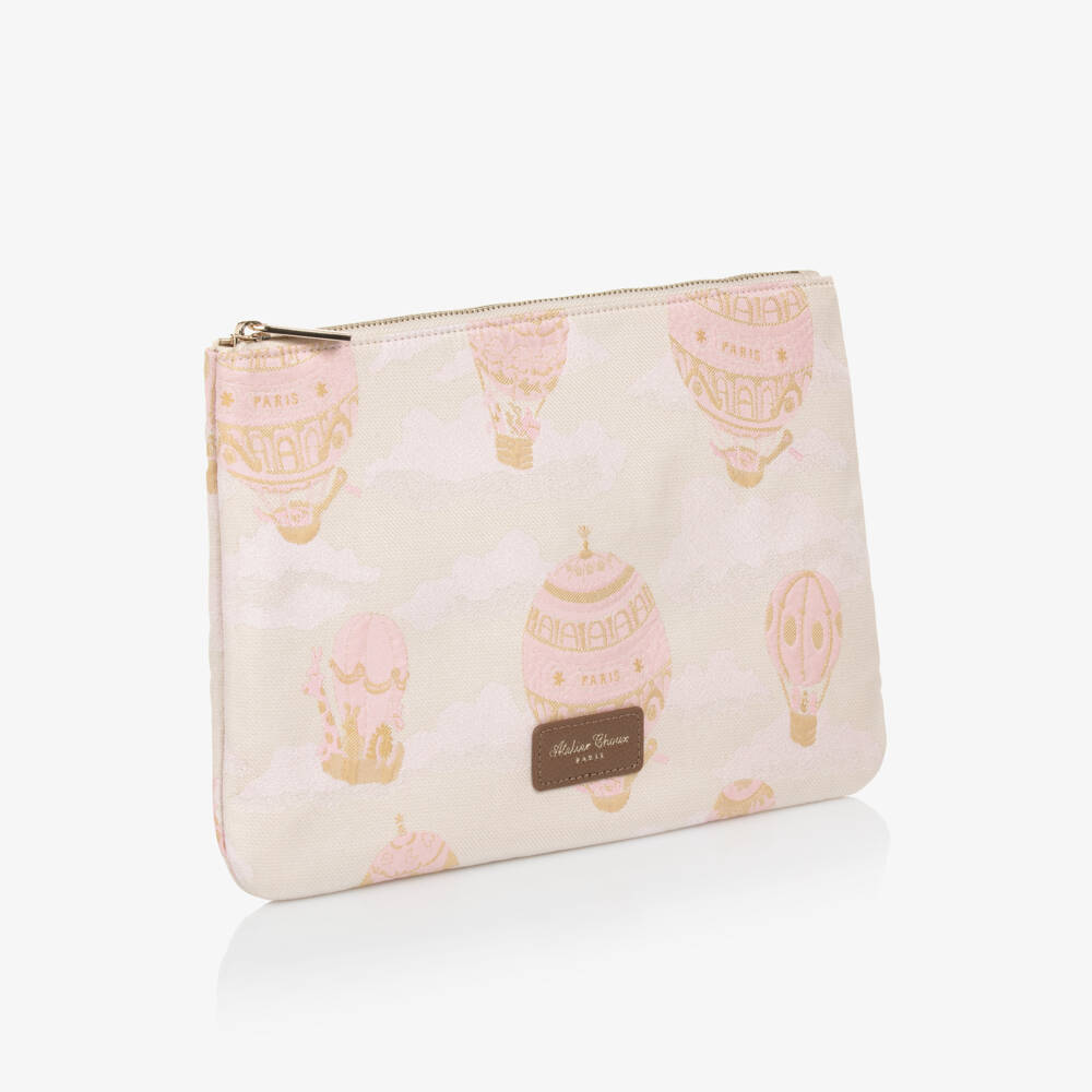 Atelier Choux Paris-Pink Jacquard Wash Bag (31cm) | Childrensalon